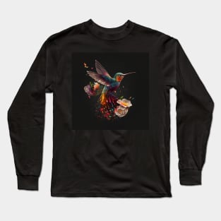 Hummingbird and Flower Burst Long Sleeve T-Shirt